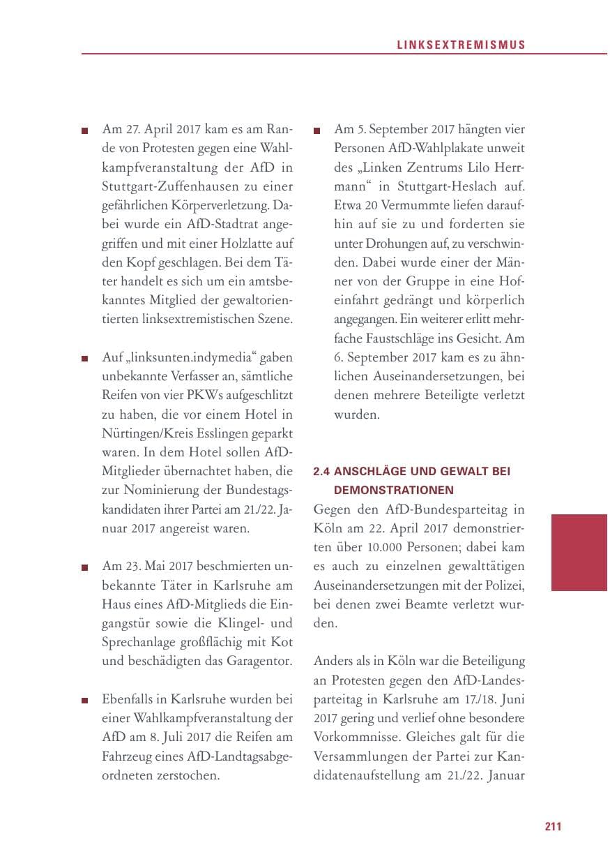 Seite 211 des Verfassungsschutzbericht 2017 Baden-Württemberg