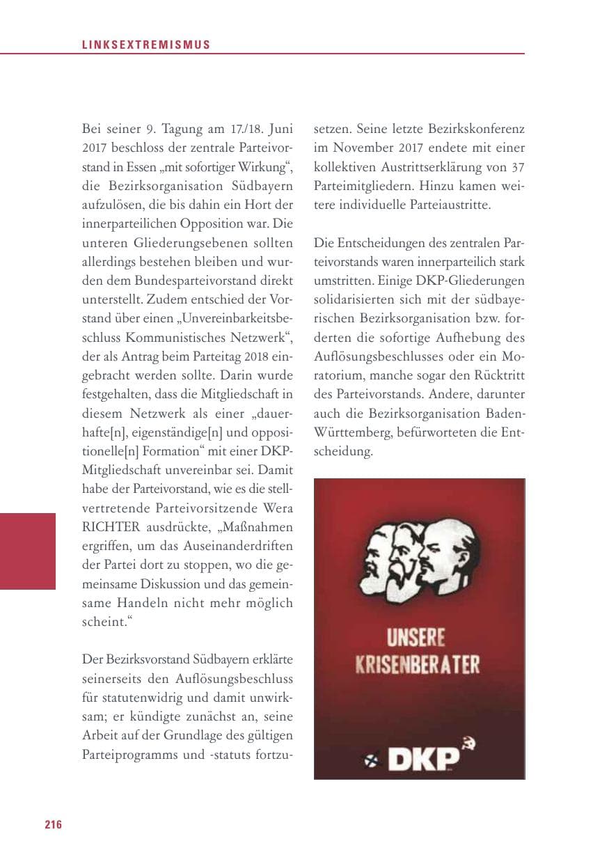 Seite 216 des Verfassungsschutzbericht 2017 Baden-Württemberg