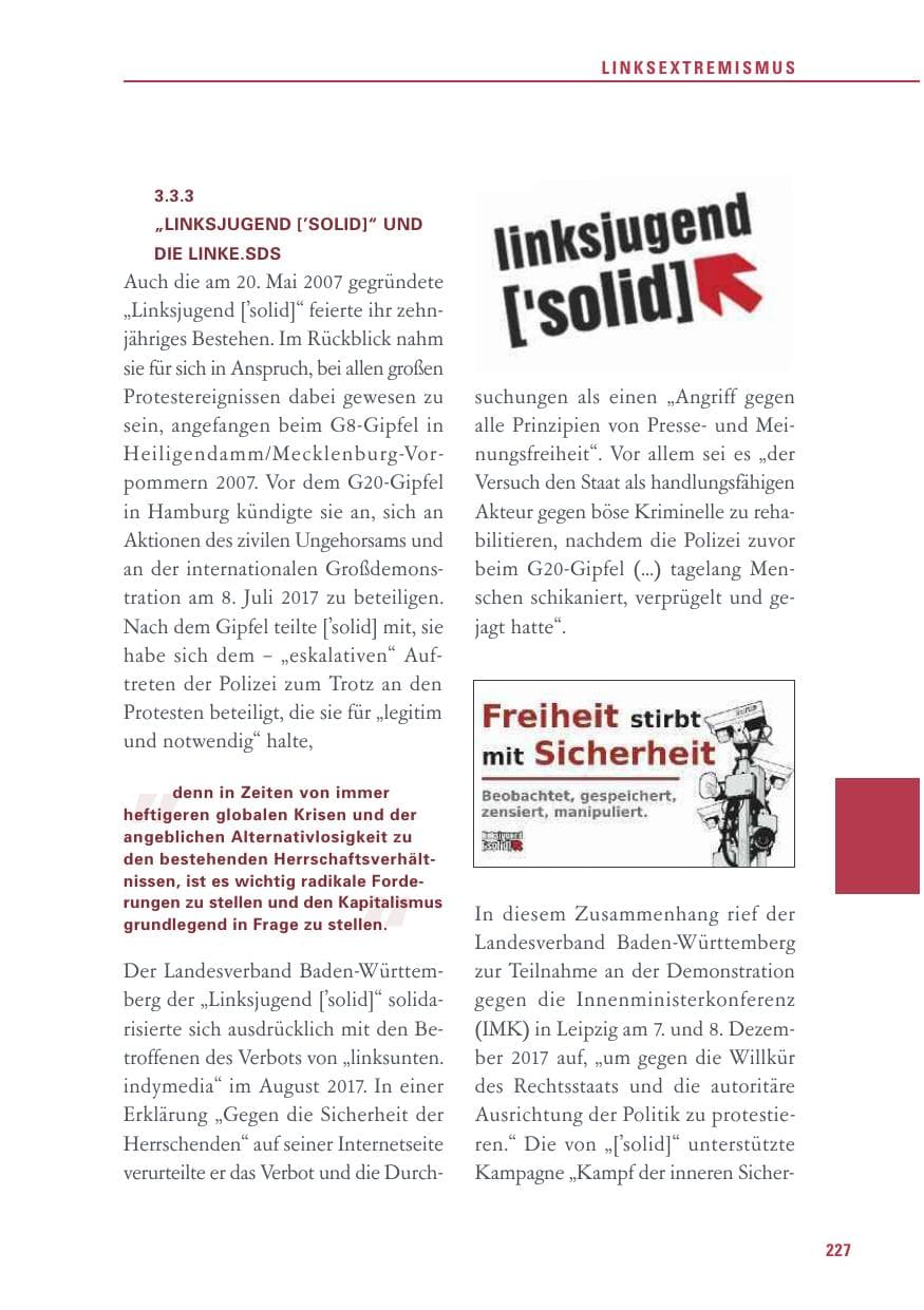 Seite 227 des Verfassungsschutzbericht 2017 Baden-Württemberg