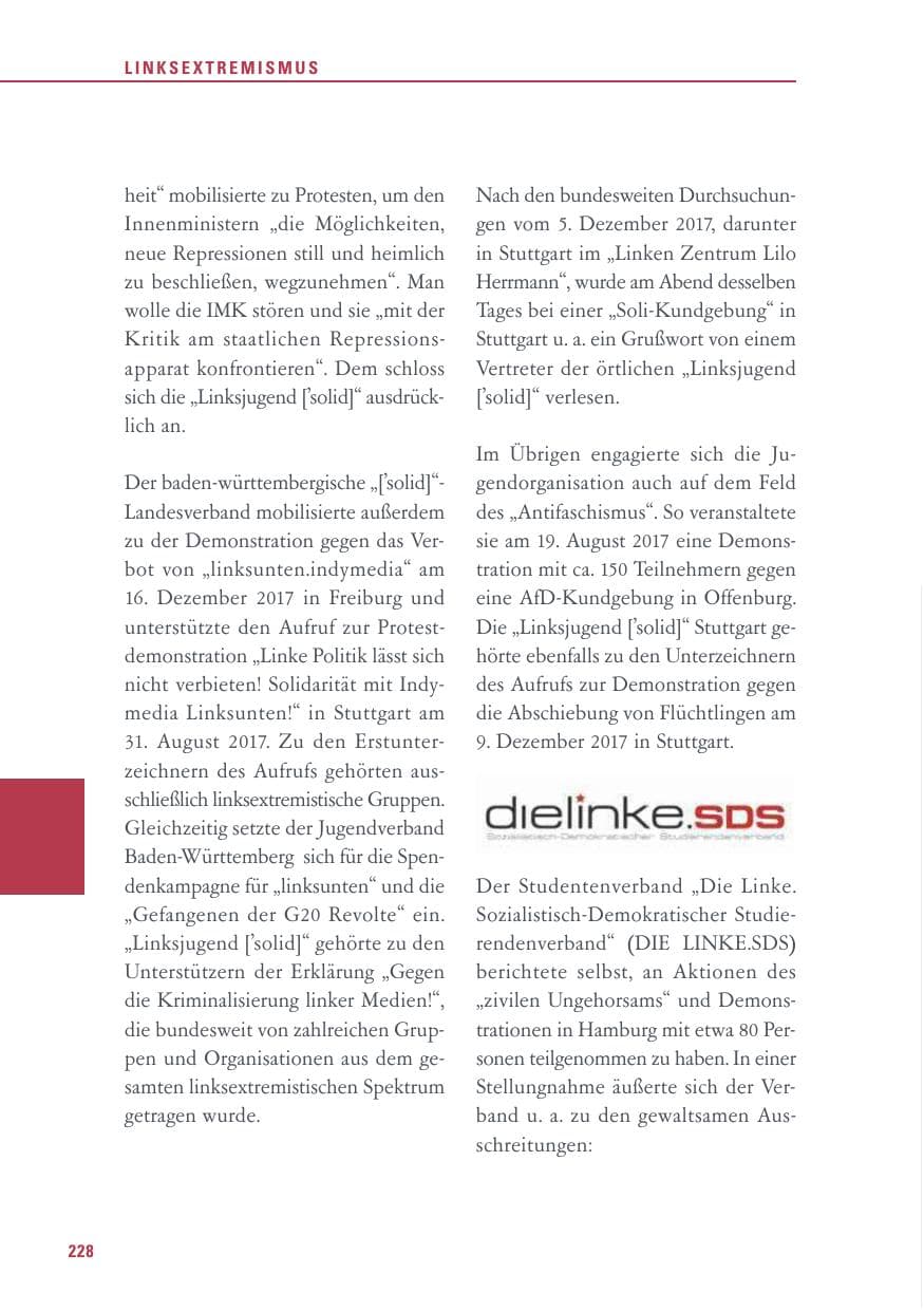 Seite 228 des Verfassungsschutzbericht 2017 Baden-Württemberg