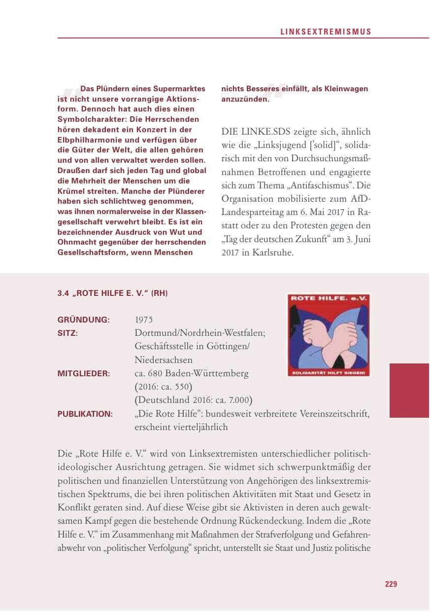 Seite 229 des Verfassungsschutzbericht 2017 Baden-Württemberg