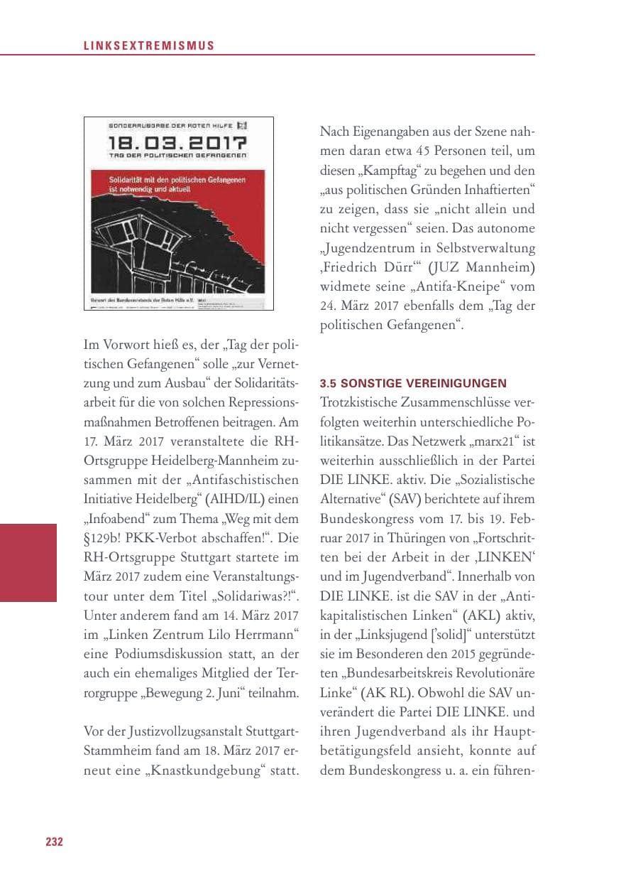 Seite 232 des Verfassungsschutzbericht 2017 Baden-Württemberg