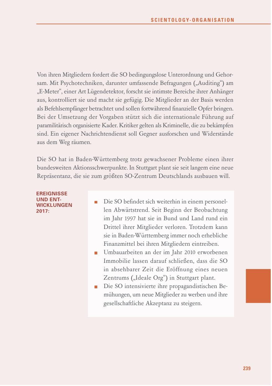 Seite 239 des Verfassungsschutzbericht 2017 Baden-Württemberg