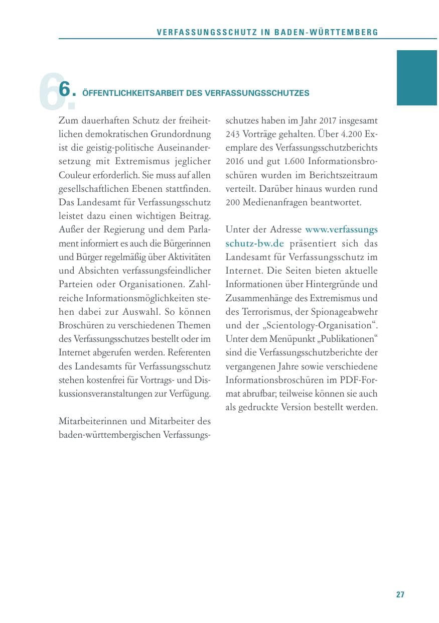 Seite 27 des Verfassungsschutzbericht 2017 Baden-Württemberg