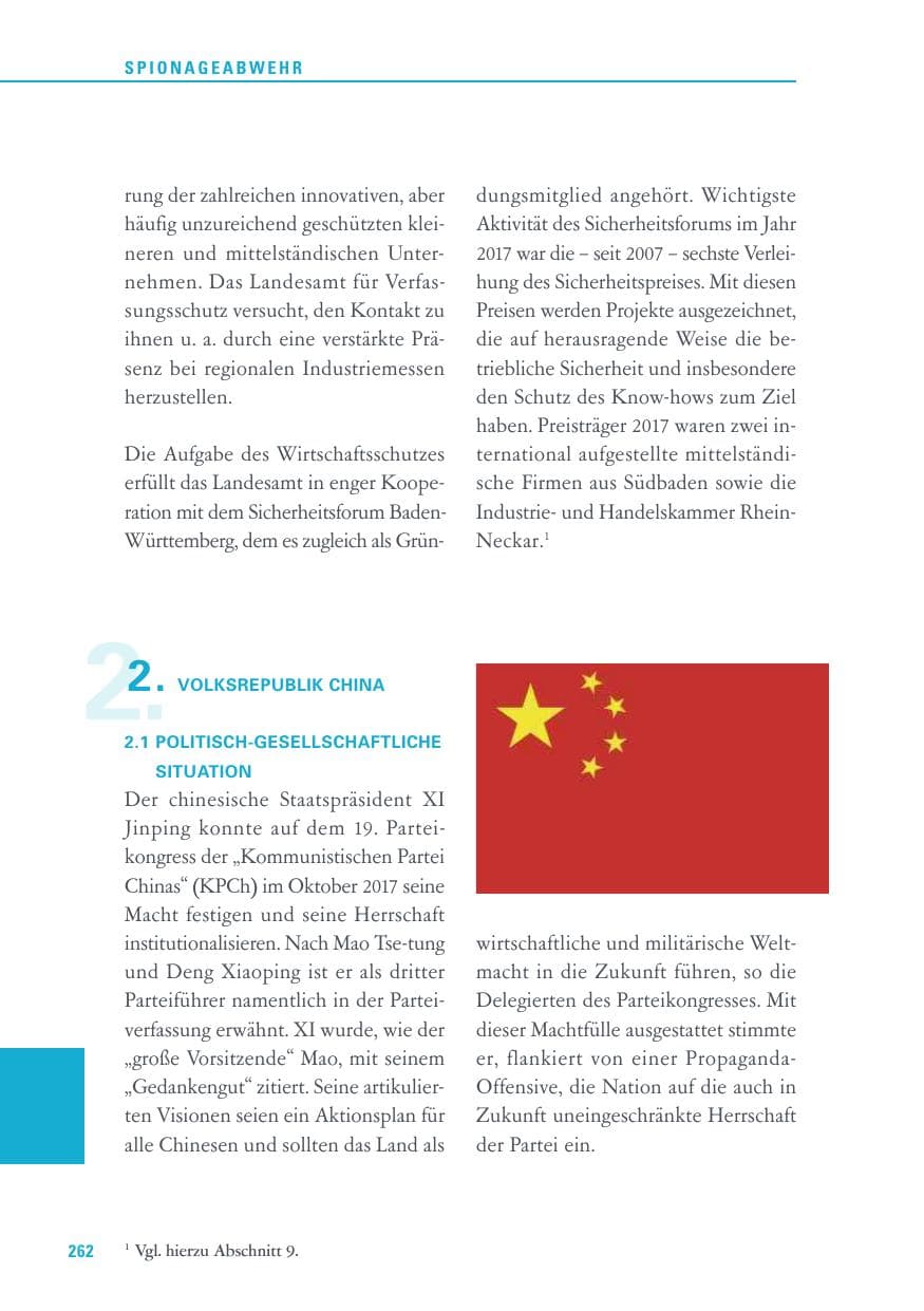 Seite 262 des Verfassungsschutzbericht 2017 Baden-Württemberg