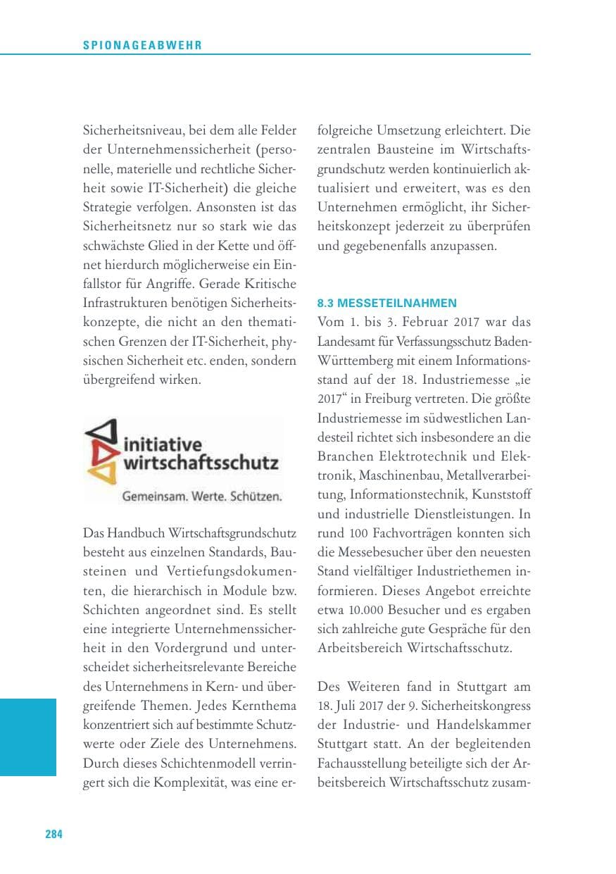 Seite 284 des Verfassungsschutzbericht 2017 Baden-Württemberg