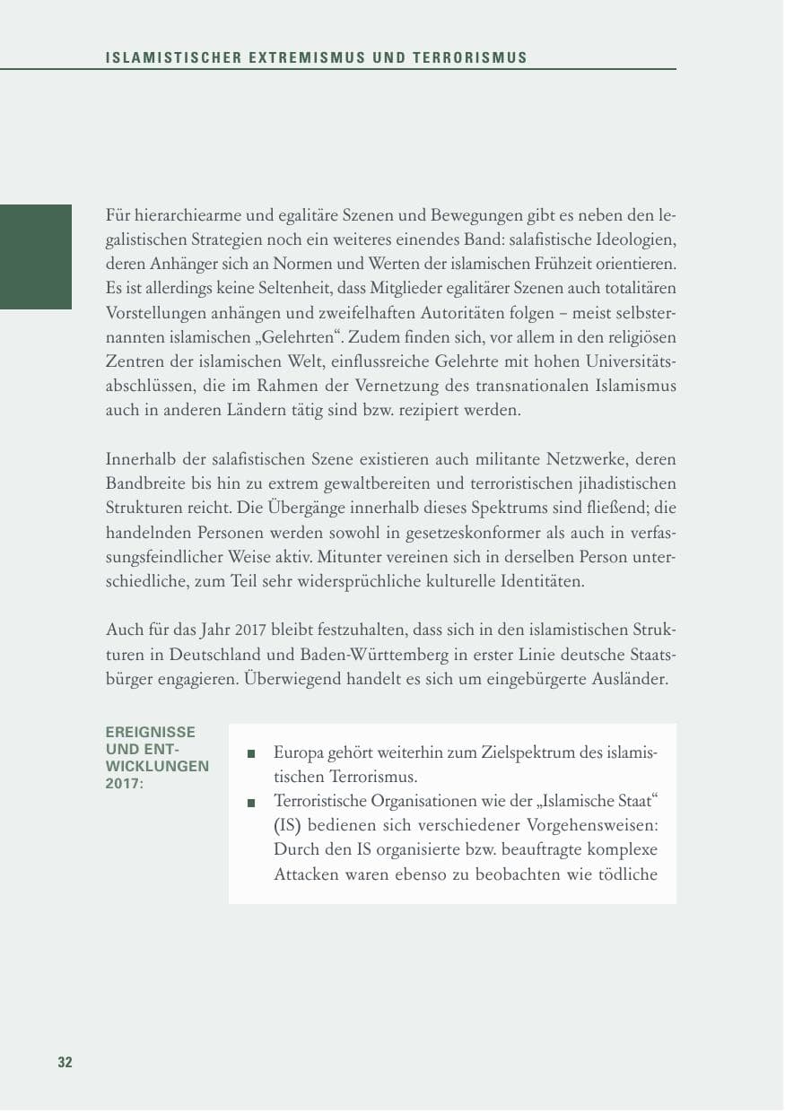 Seite 32 des Verfassungsschutzbericht 2017 Baden-Württemberg