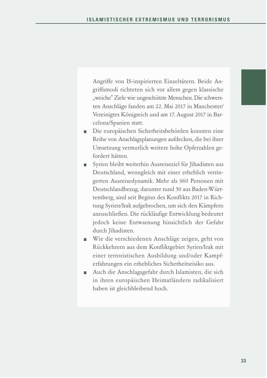 Seite 33 des Verfassungsschutzbericht 2017 Baden-Württemberg