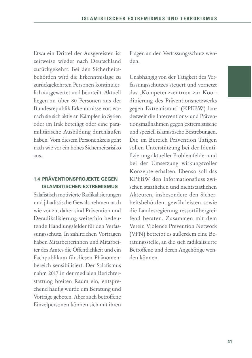 Seite 41 des Verfassungsschutzbericht 2017 Baden-Württemberg