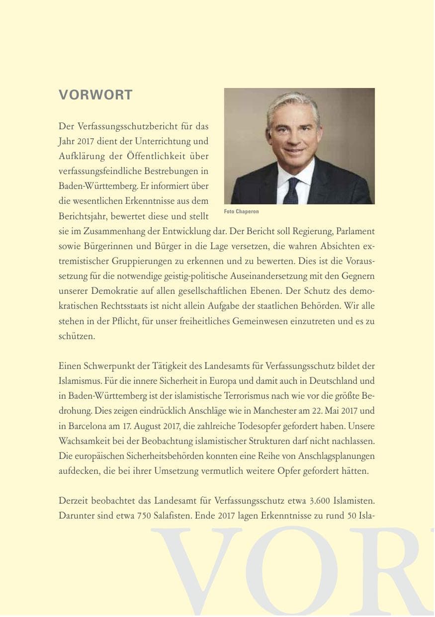 Seite 6 des Verfassungsschutzbericht 2017 Baden-Württemberg
