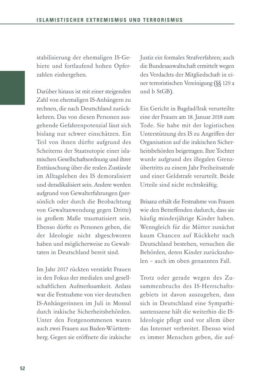 Seite 52 des Verfassungsschutzbericht 2017 Baden-Württemberg