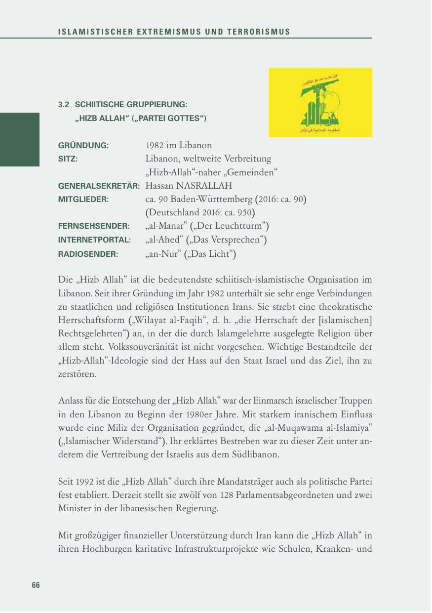 Seite 66 des Verfassungsschutzbericht 2017 Baden-Württemberg