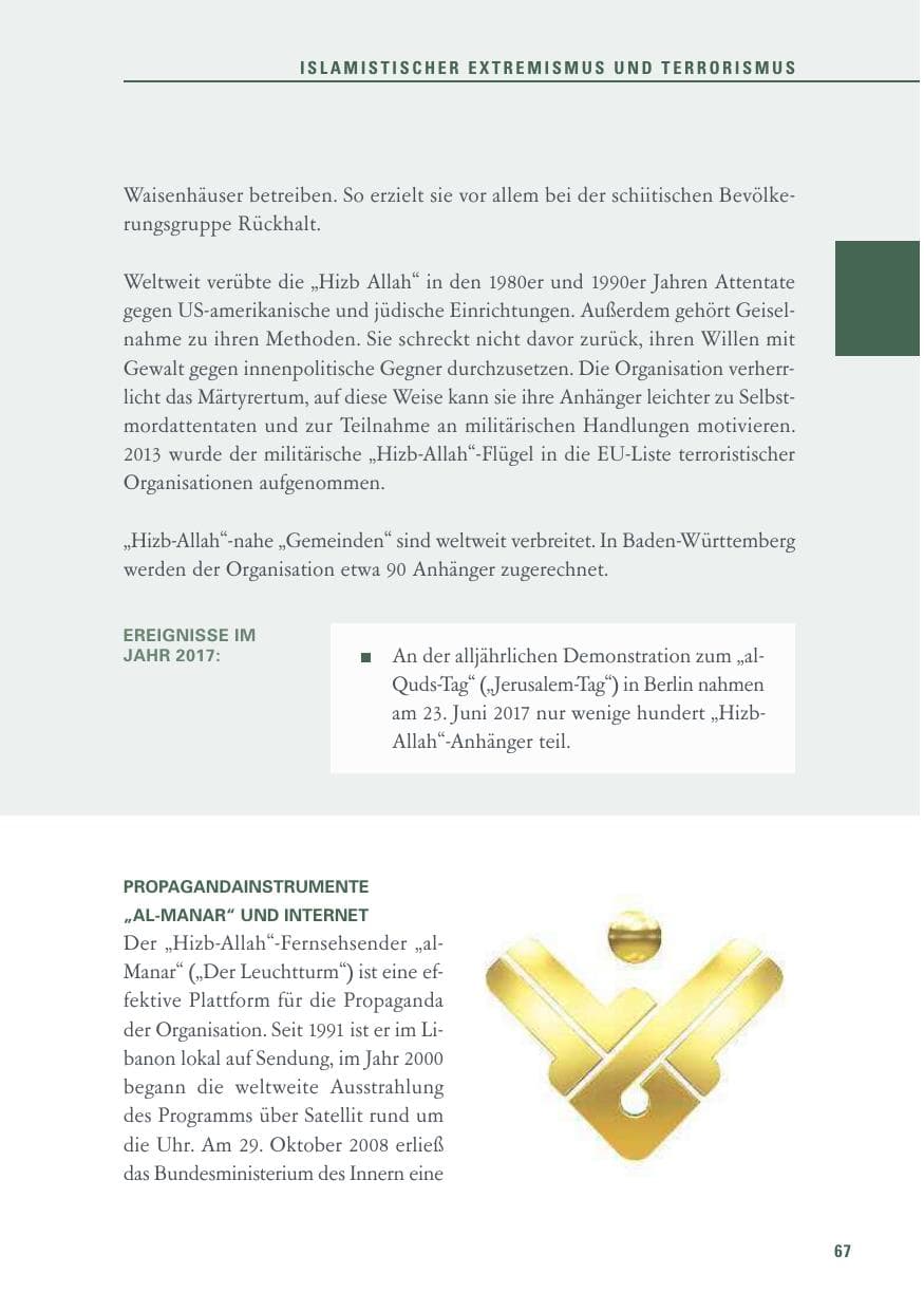 Seite 67 des Verfassungsschutzbericht 2017 Baden-Württemberg