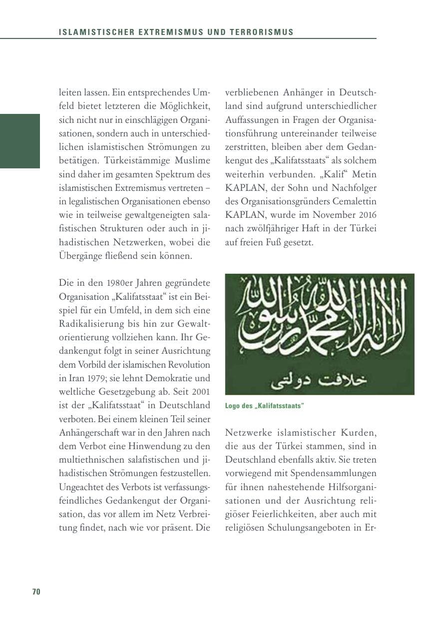 Seite 70 des Verfassungsschutzbericht 2017 Baden-Württemberg