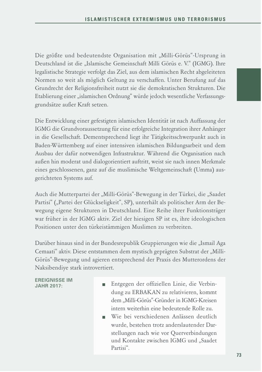 Seite 73 des Verfassungsschutzbericht 2017 Baden-Württemberg