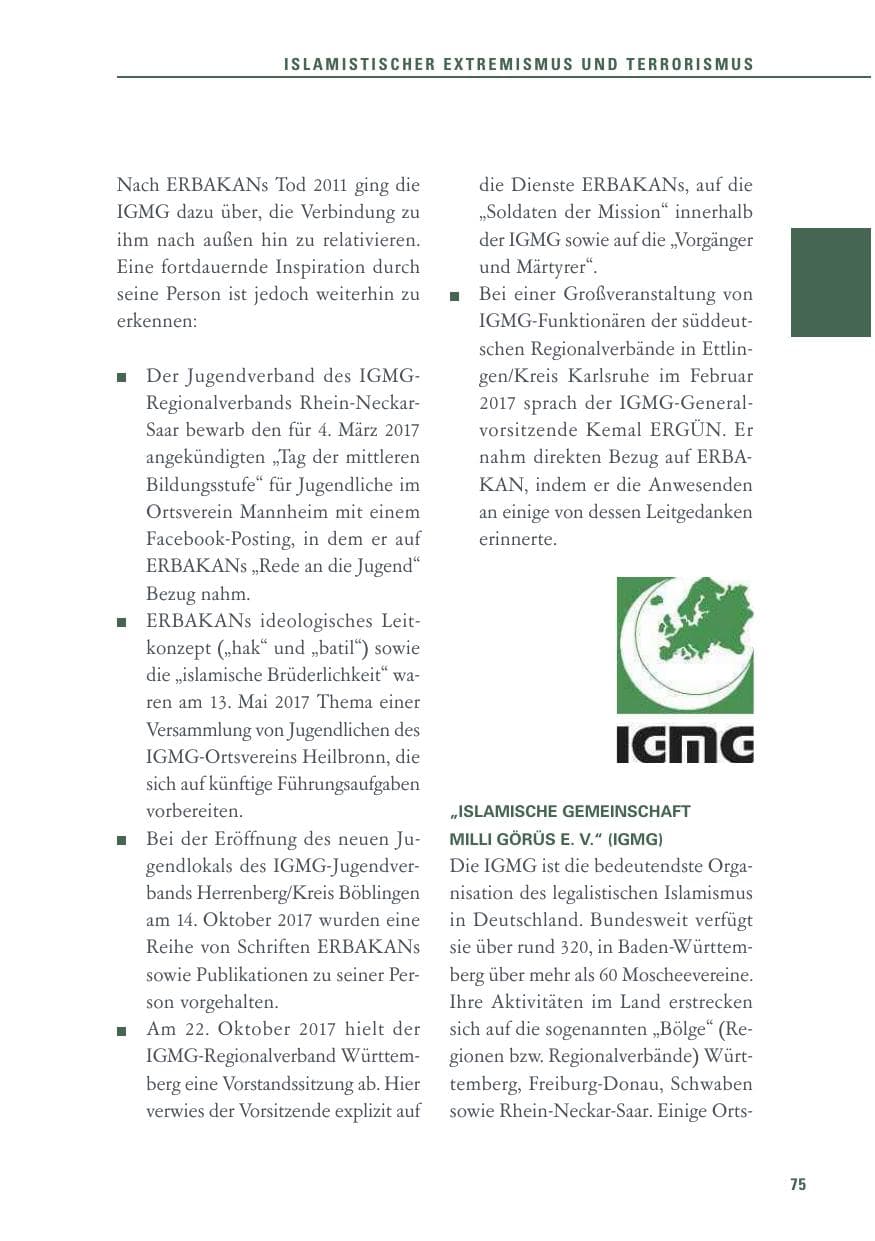 Seite 75 des Verfassungsschutzbericht 2017 Baden-Württemberg
