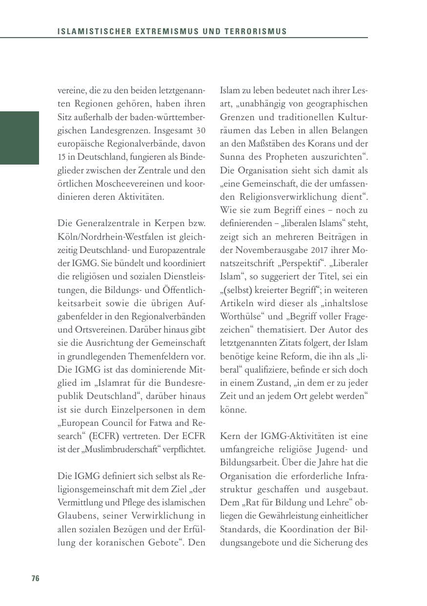 Seite 76 des Verfassungsschutzbericht 2017 Baden-Württemberg