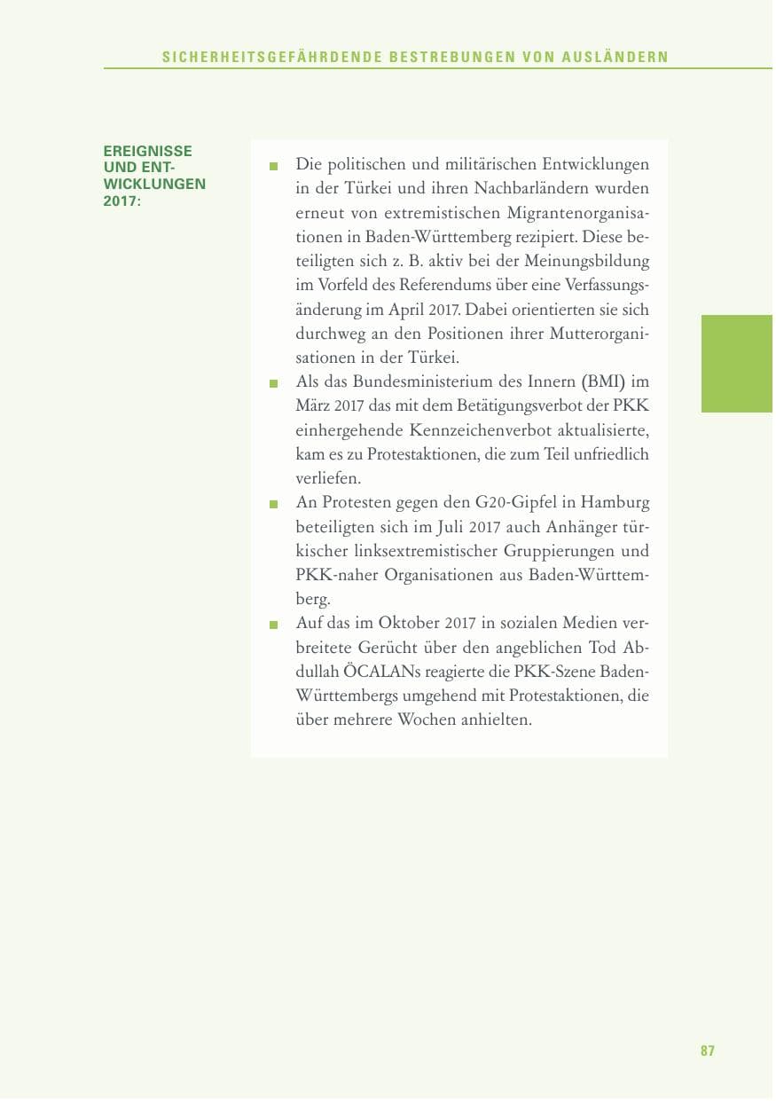 Seite 87 des Verfassungsschutzbericht 2017 Baden-Württemberg
