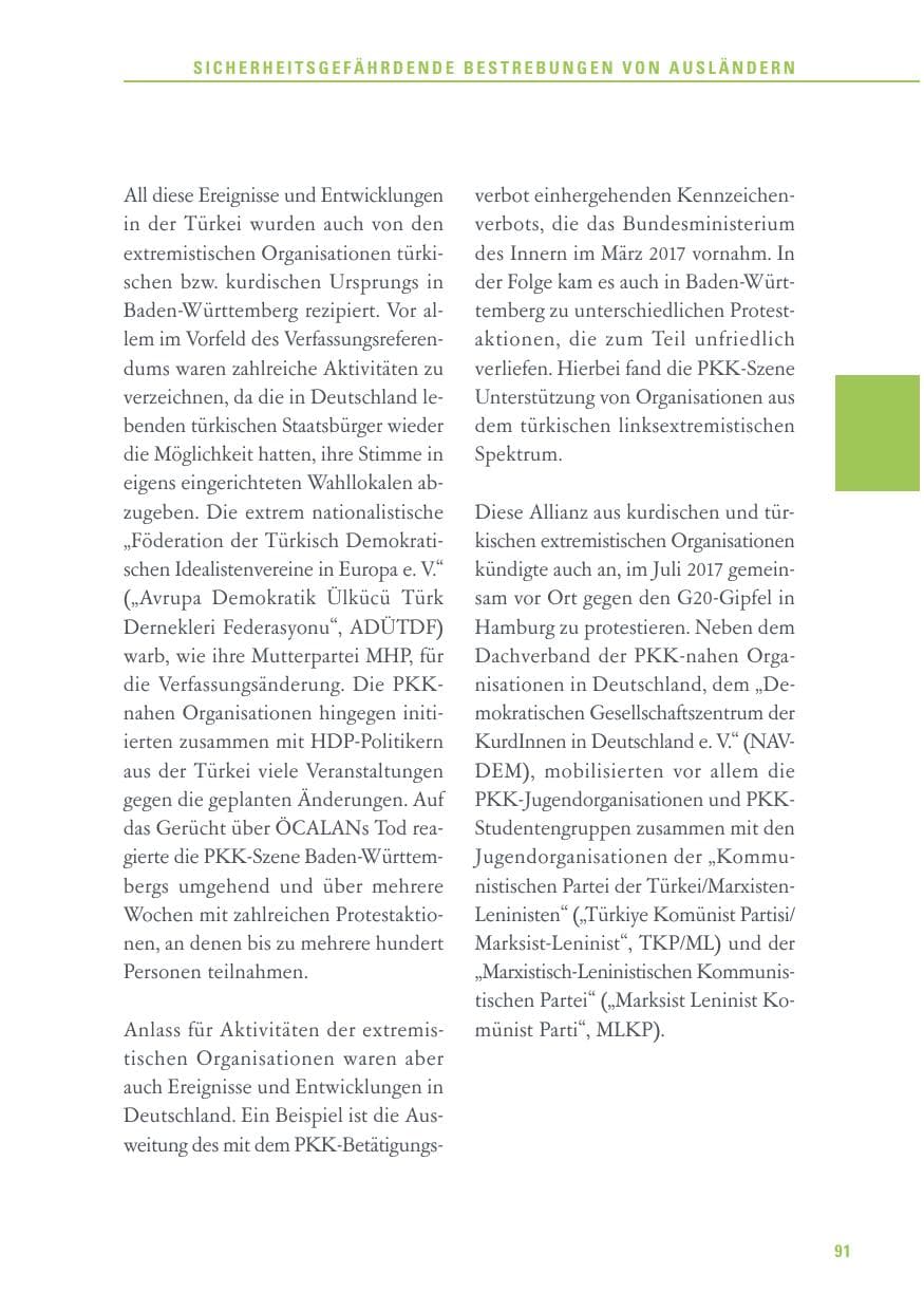 Seite 91 des Verfassungsschutzbericht 2017 Baden-Württemberg