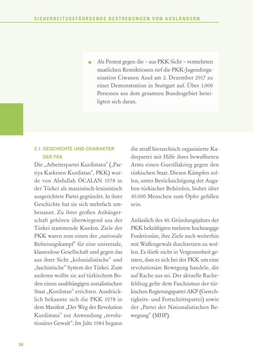 Seite 94 des Verfassungsschutzbericht 2017 Baden-Württemberg