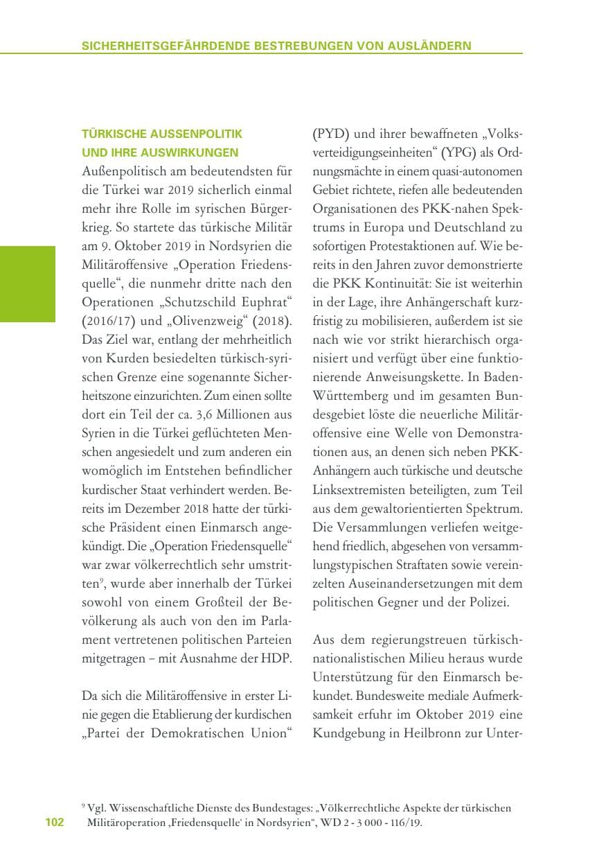 Seite 102 des Verfassungsschutzbericht 2019 Baden-Württemberg