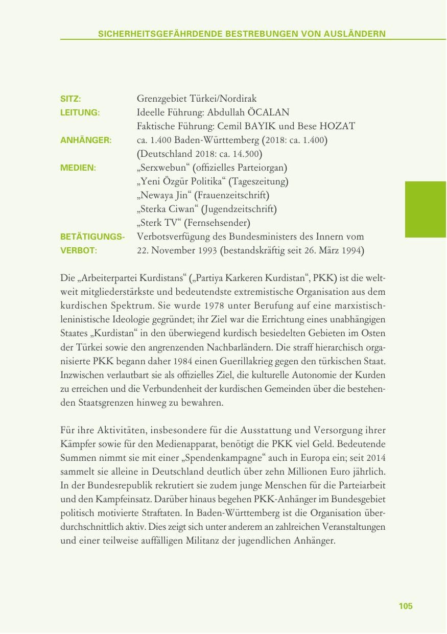 Seite 105 des Verfassungsschutzbericht 2019 Baden-Württemberg