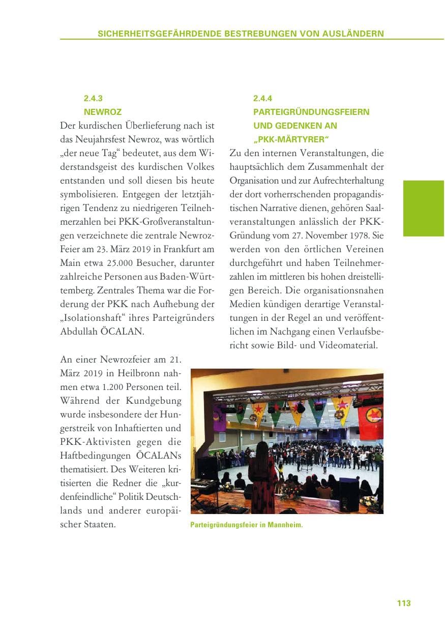 Seite 113 des Verfassungsschutzbericht 2019 Baden-Württemberg