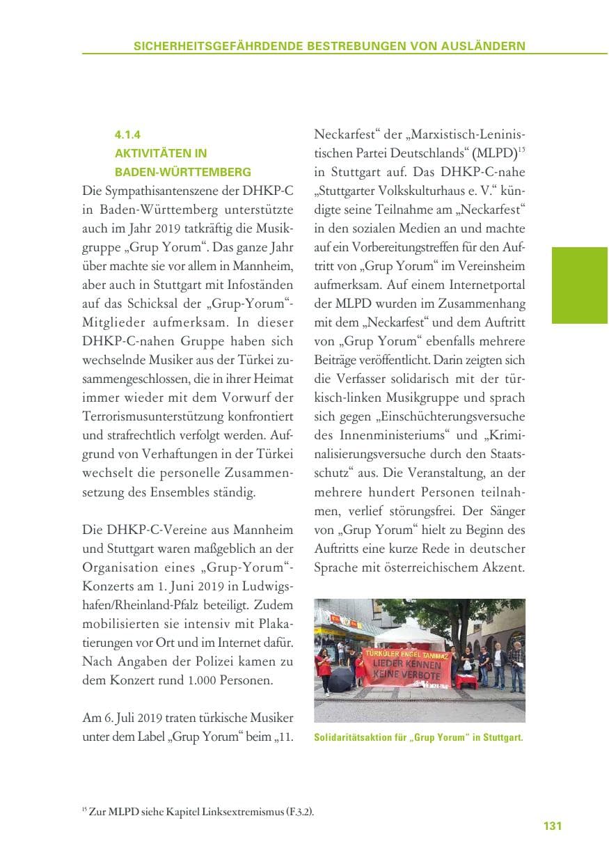Seite 131 des Verfassungsschutzbericht 2019 Baden-Württemberg