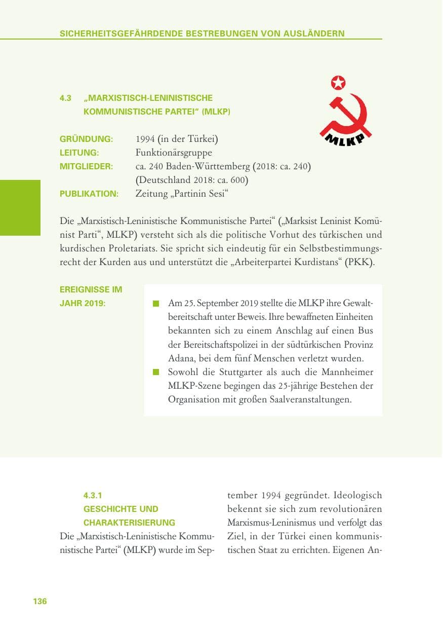 Seite 136 des Verfassungsschutzbericht 2019 Baden-Württemberg