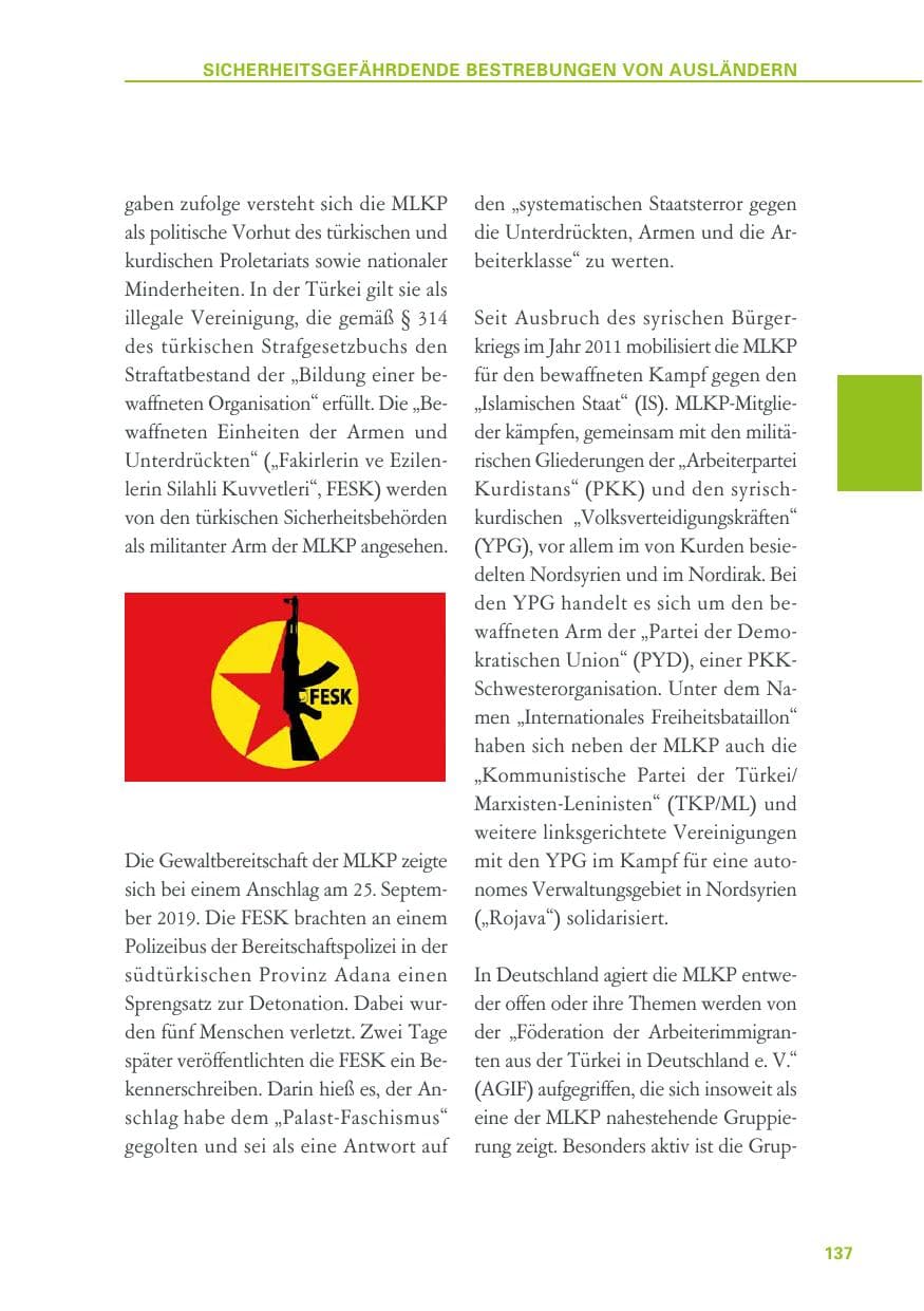 Seite 137 des Verfassungsschutzbericht 2019 Baden-Württemberg