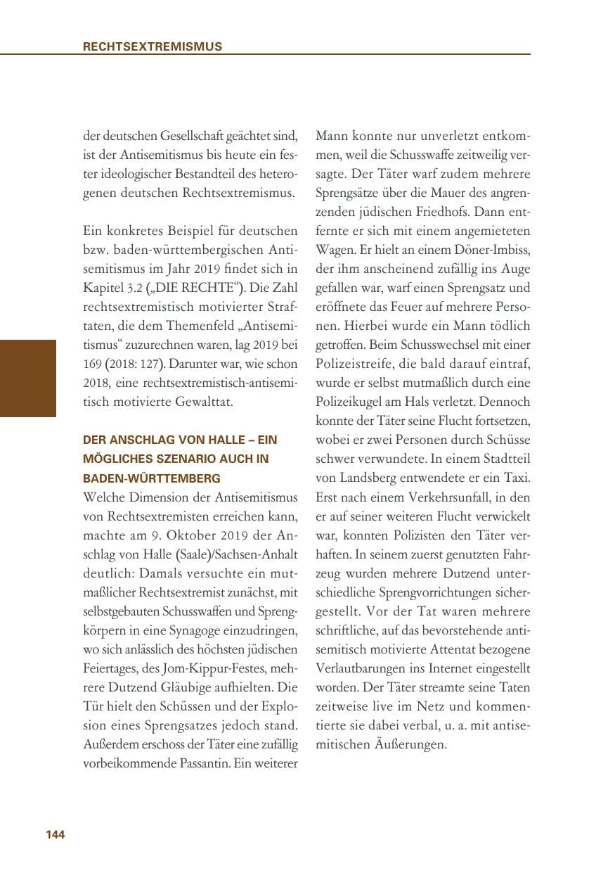 Seite 144 des Verfassungsschutzbericht 2019 Baden-Württemberg