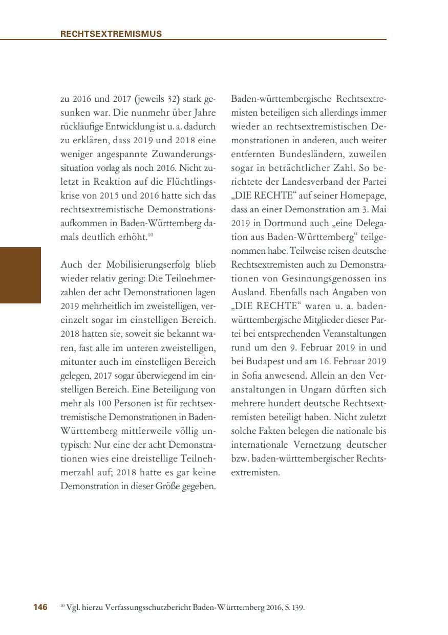 Seite 146 des Verfassungsschutzbericht 2019 Baden-Württemberg