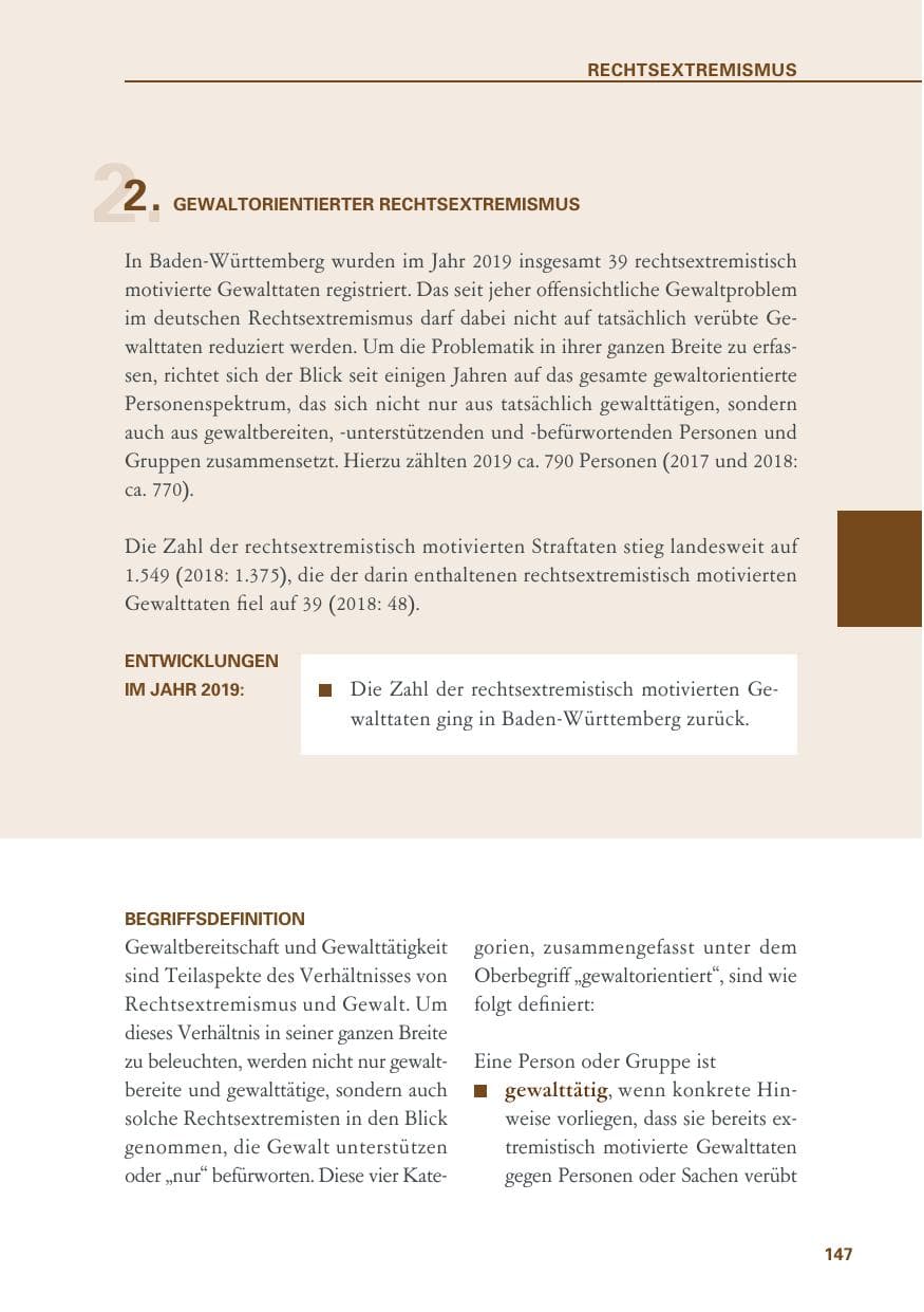 Seite 147 des Verfassungsschutzbericht 2019 Baden-Württemberg