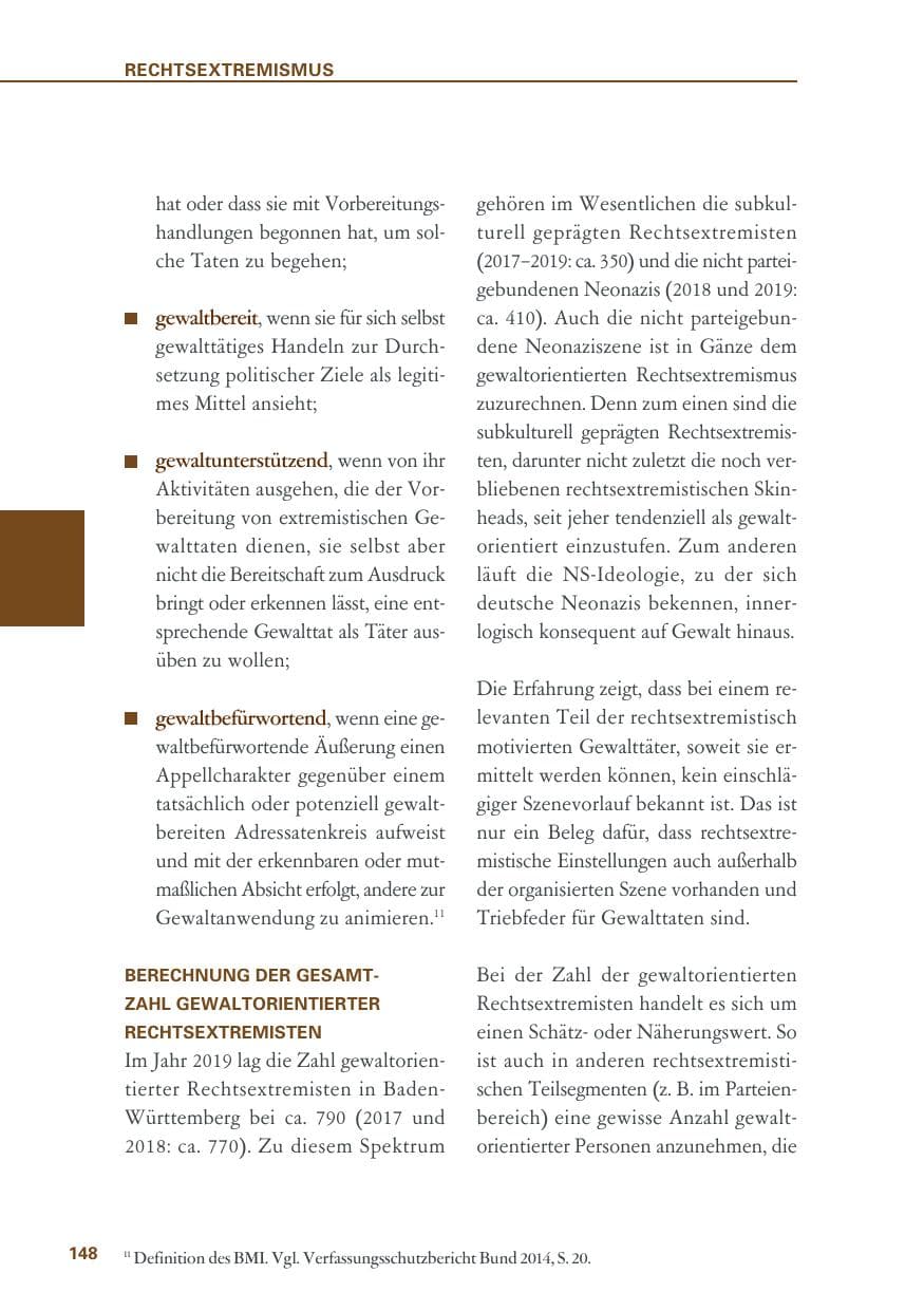 Seite 148 des Verfassungsschutzbericht 2019 Baden-Württemberg