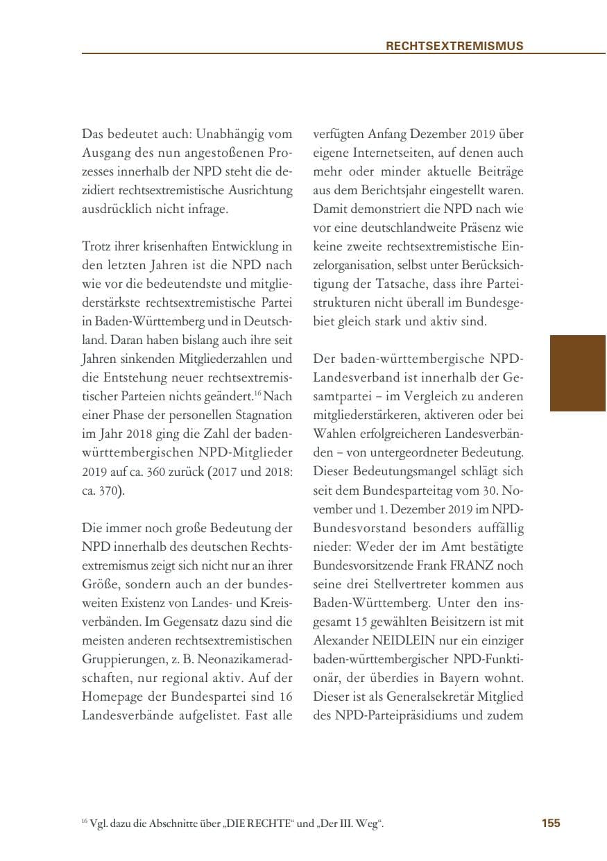 Seite 155 des Verfassungsschutzbericht 2019 Baden-Württemberg
