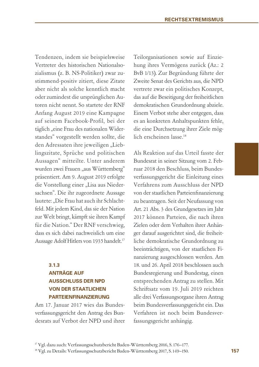 Seite 157 des Verfassungsschutzbericht 2019 Baden-Württemberg