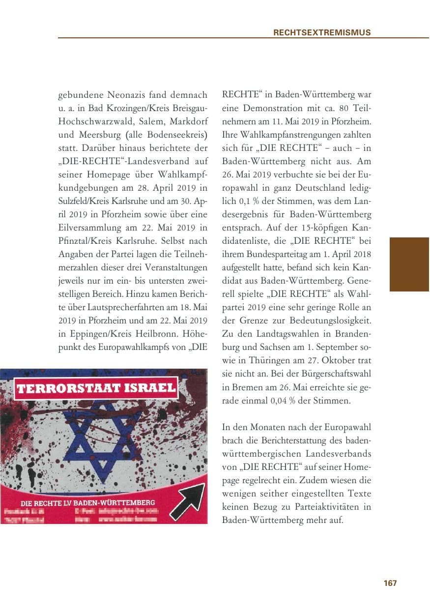Seite 167 des Verfassungsschutzbericht 2019 Baden-Württemberg