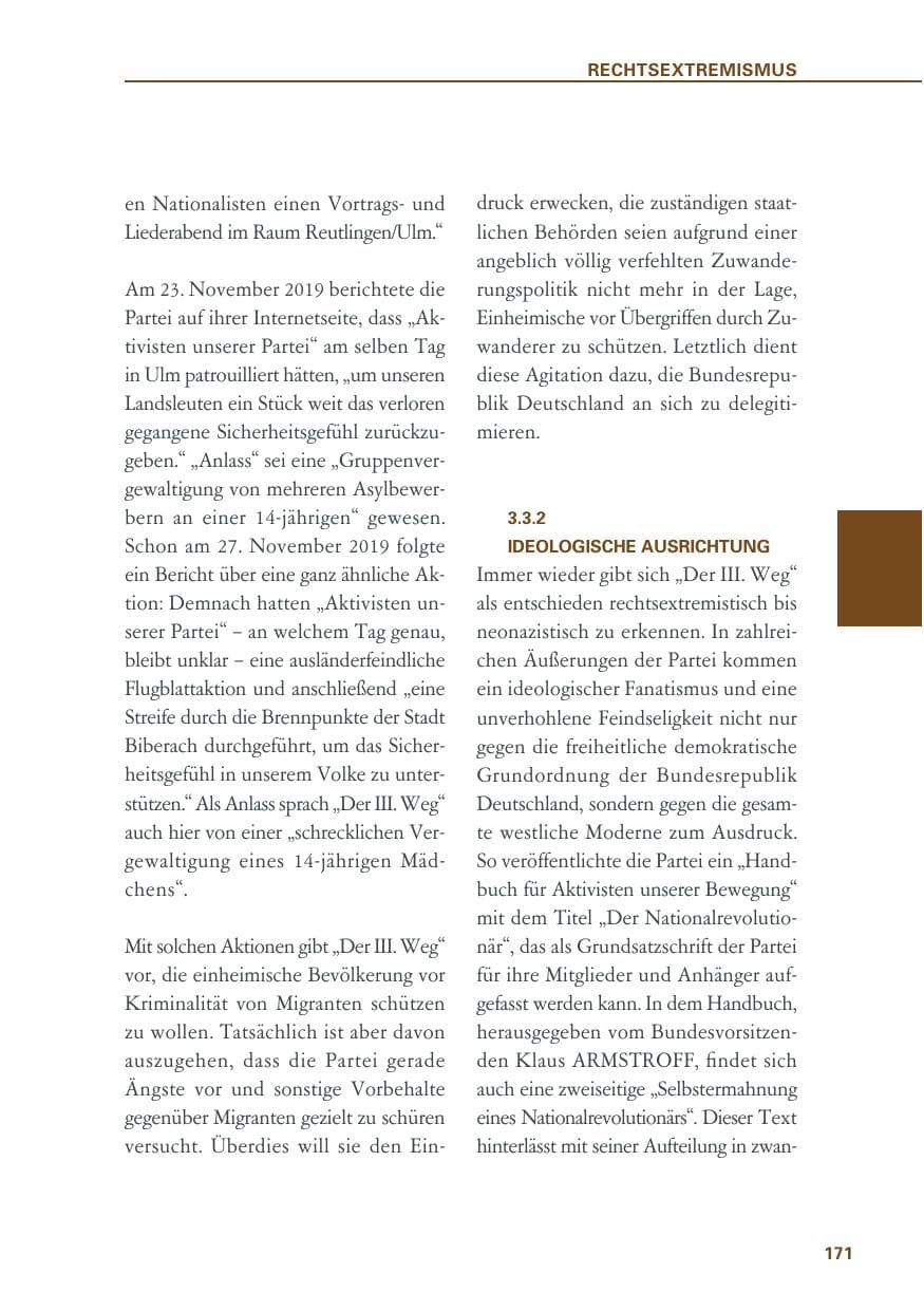 Seite 171 des Verfassungsschutzbericht 2019 Baden-Württemberg