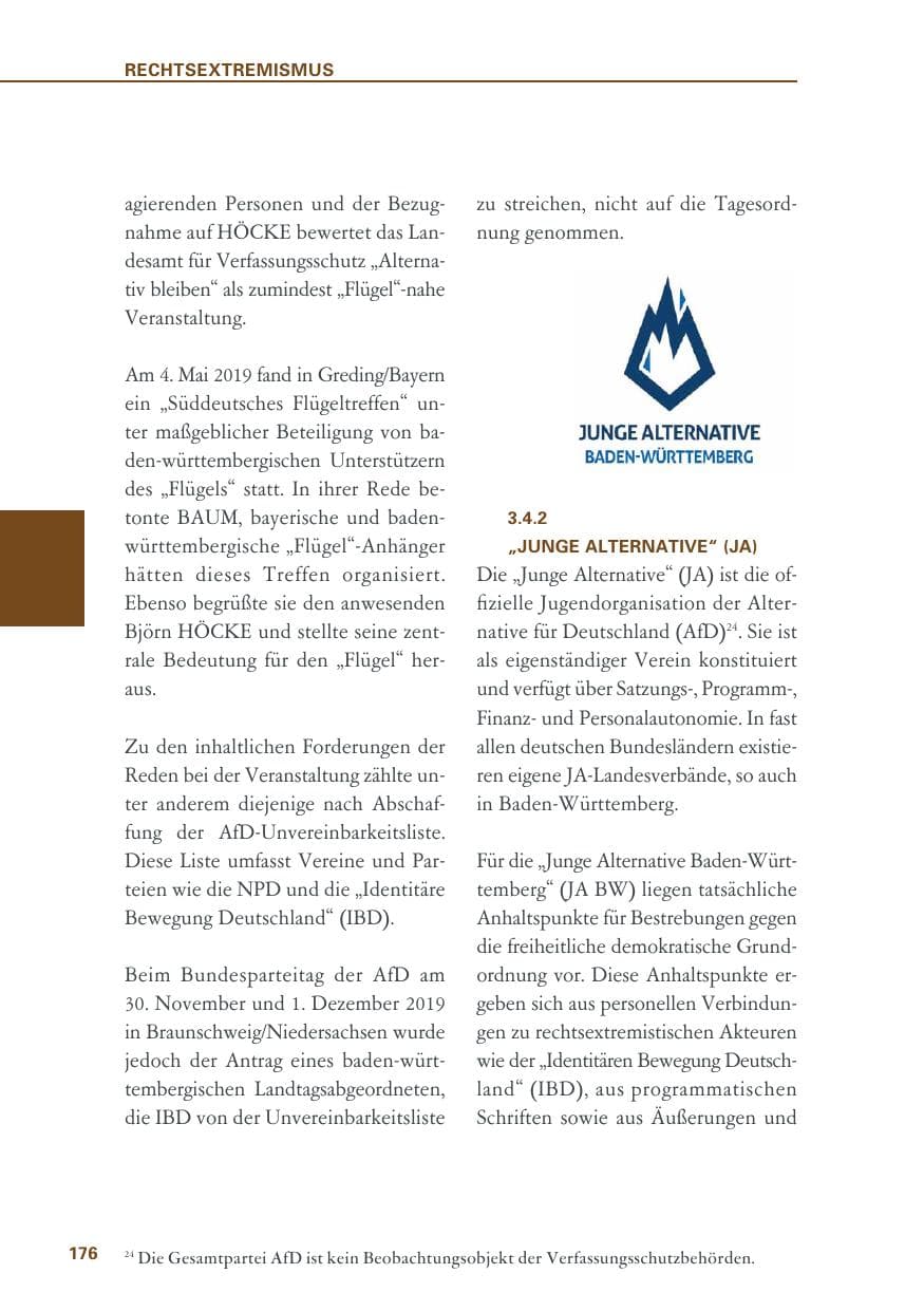 Seite 176 des Verfassungsschutzbericht 2019 Baden-Württemberg