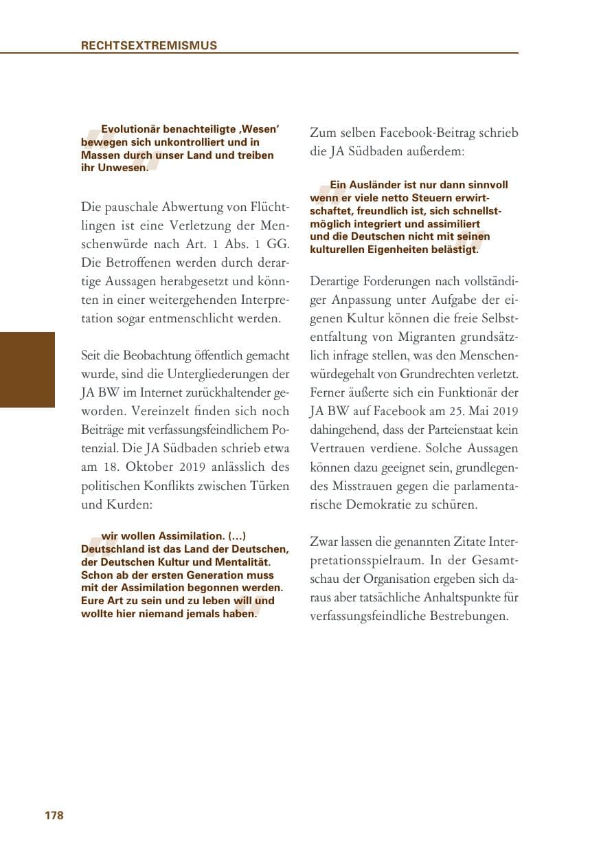 Seite 178 des Verfassungsschutzbericht 2019 Baden-Württemberg