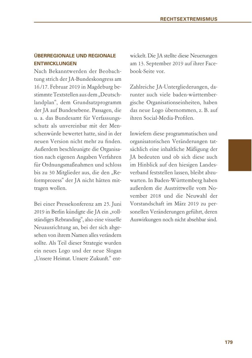 Seite 179 des Verfassungsschutzbericht 2019 Baden-Württemberg