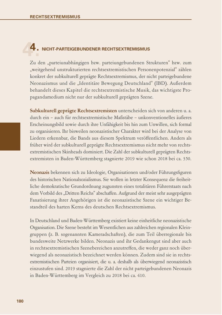 Seite 180 des Verfassungsschutzbericht 2019 Baden-Württemberg