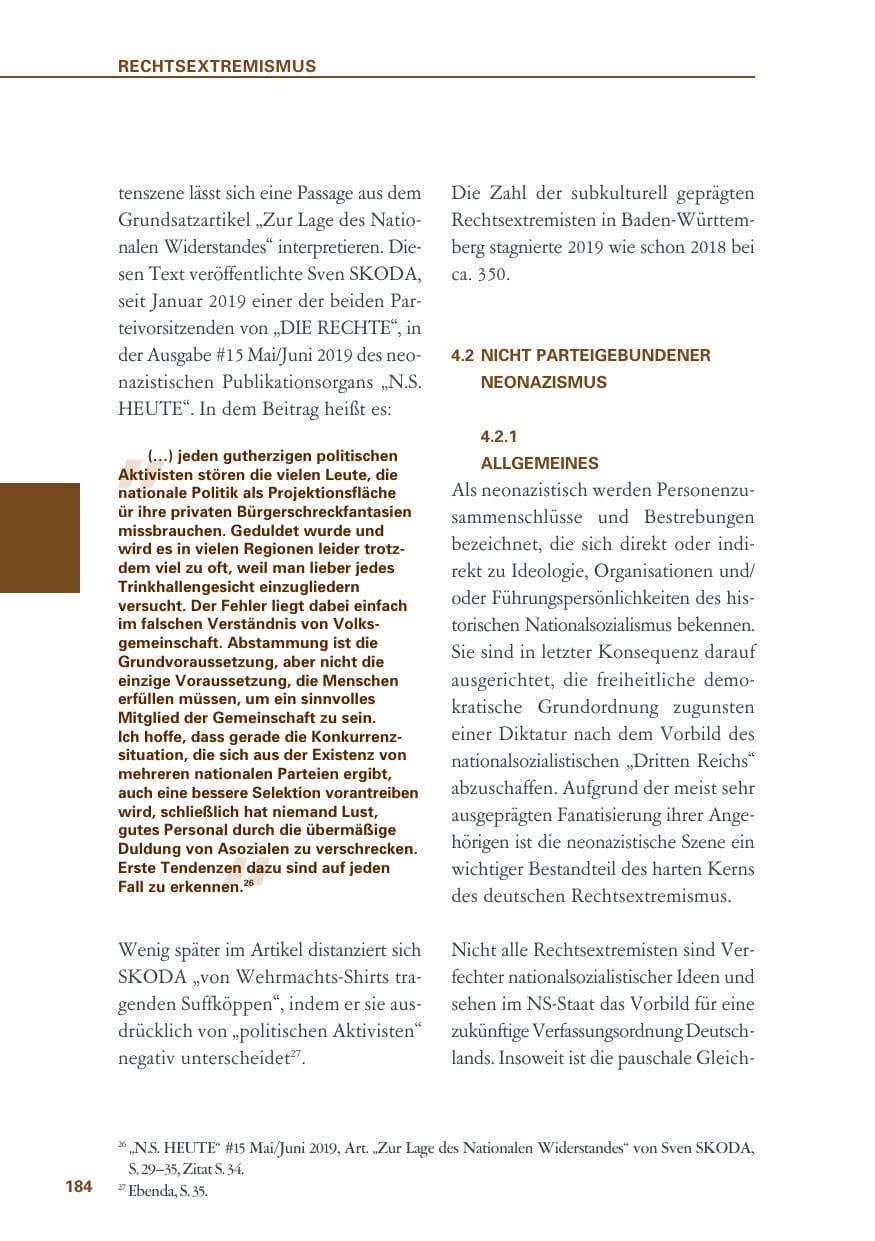 Seite 184 des Verfassungsschutzbericht 2019 Baden-Württemberg