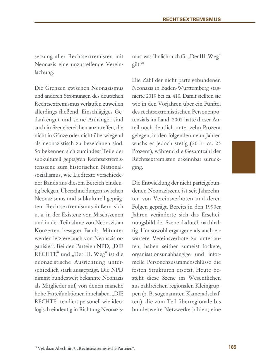 Seite 185 des Verfassungsschutzbericht 2019 Baden-Württemberg