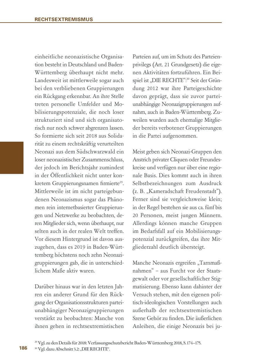 Seite 186 des Verfassungsschutzbericht 2019 Baden-Württemberg