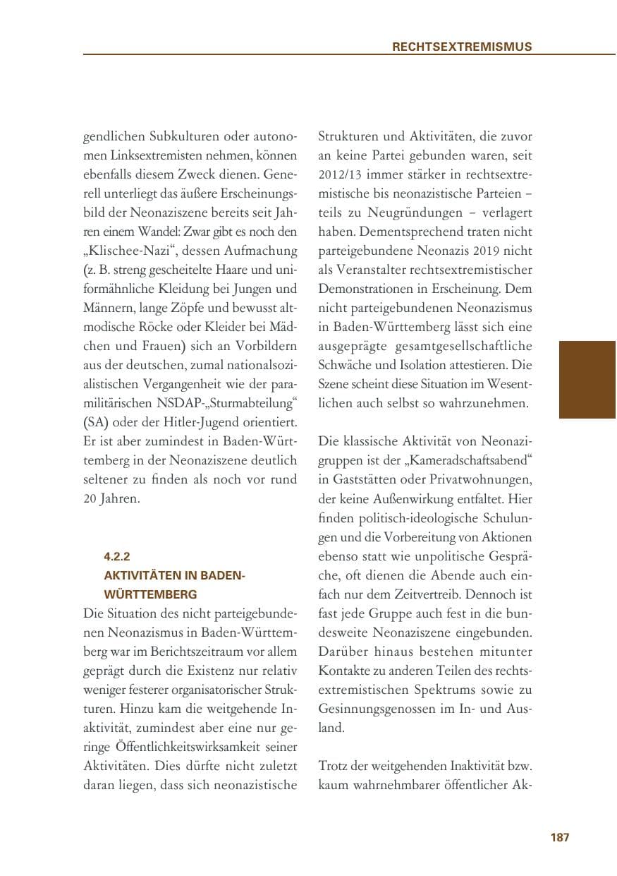 Seite 187 des Verfassungsschutzbericht 2019 Baden-Württemberg