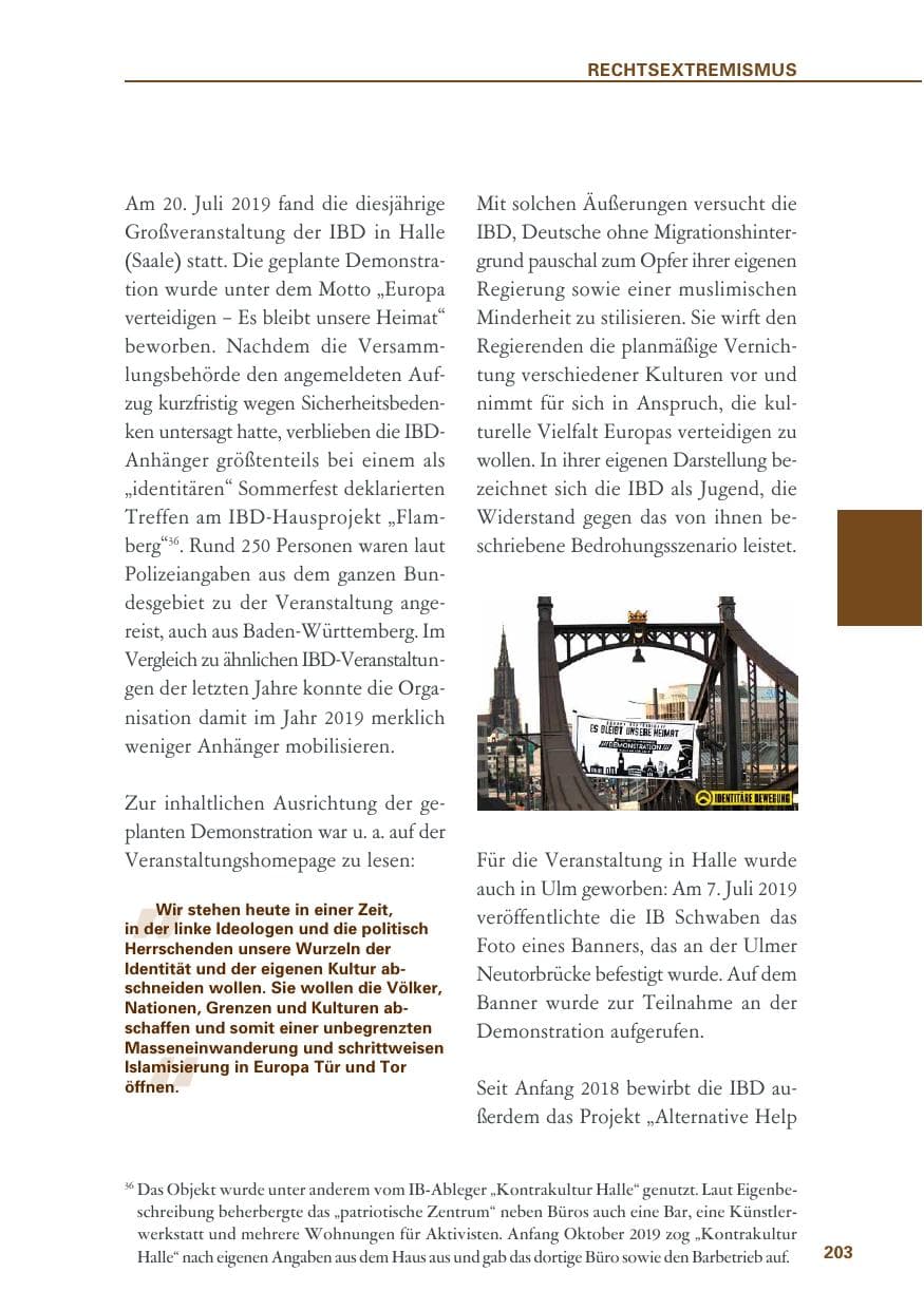 Seite 203 des Verfassungsschutzbericht 2019 Baden-Württemberg