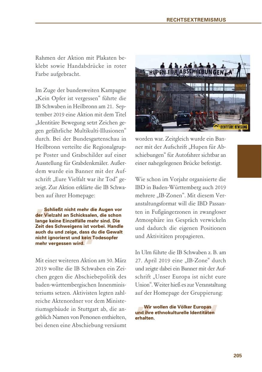 Seite 205 des Verfassungsschutzbericht 2019 Baden-Württemberg