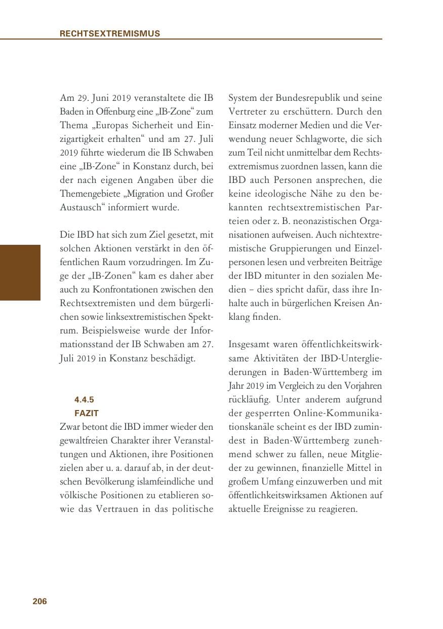 Seite 206 des Verfassungsschutzbericht 2019 Baden-Württemberg