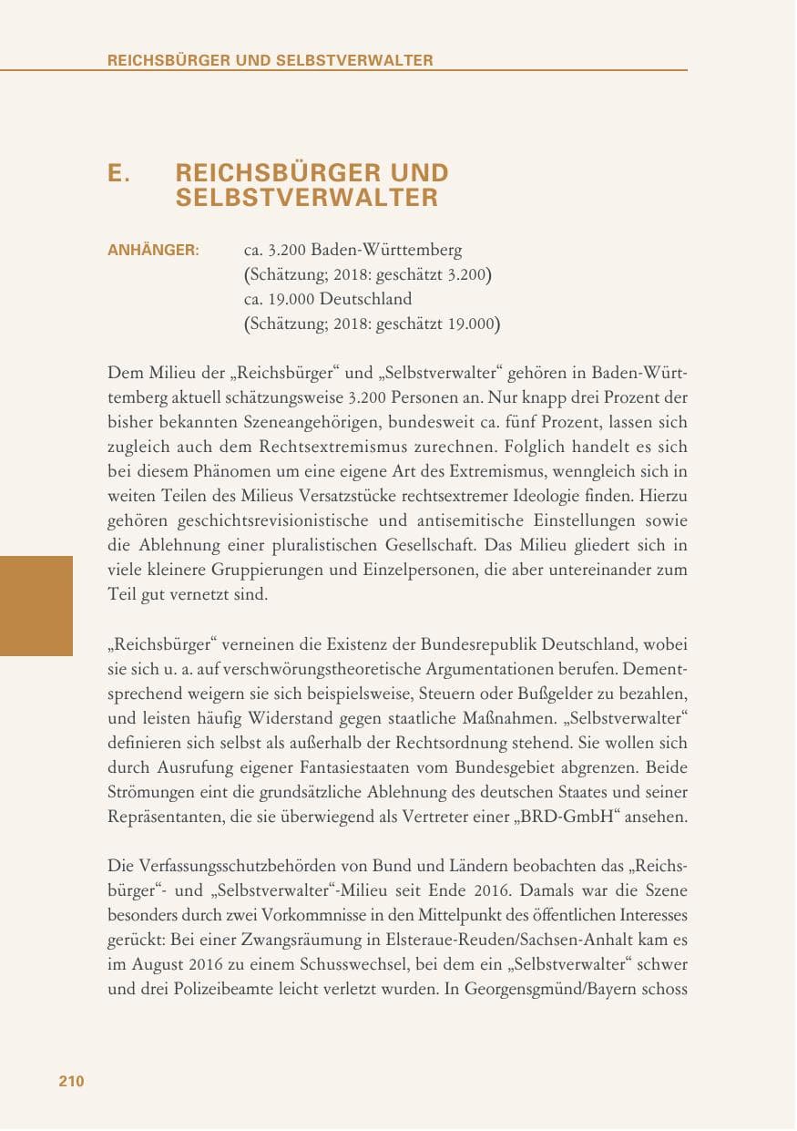 Seite 210 des Verfassungsschutzbericht 2019 Baden-Württemberg